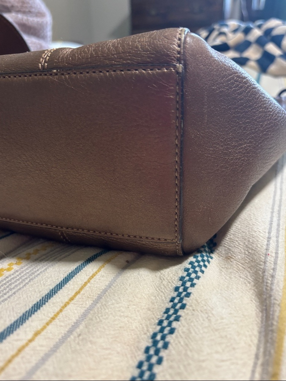 COACH Metallic Bronze Pebbled Leather Tote with Top Handles and shoulder strap - Picture 7 of 12